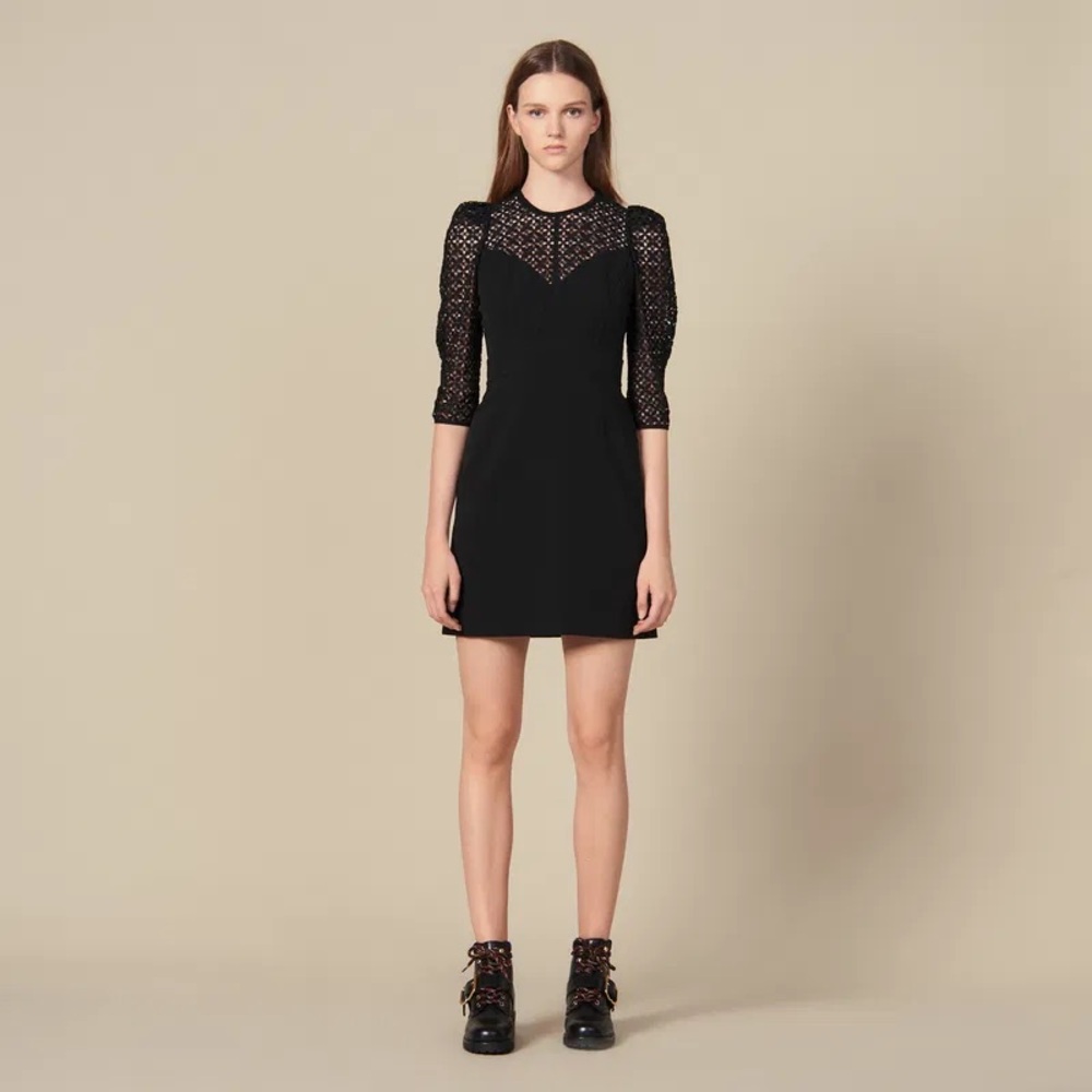 Sandro size 36 black short dress with insert